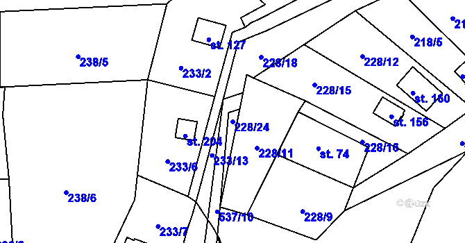 Parcela st. 228/24 v KÚ Trpišov, Katastrální mapa