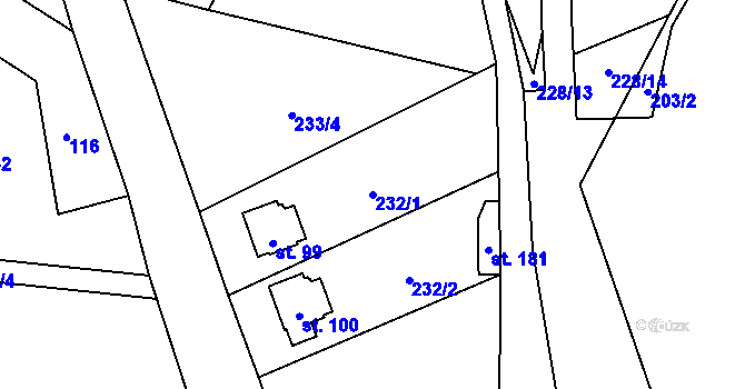 Parcela st. 232/1 v KÚ Trpišov, Katastrální mapa