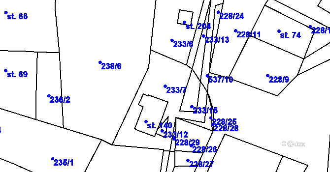 Parcela st. 233/7 v KÚ Trpišov, Katastrální mapa