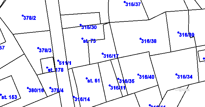 Parcela st. 316/17 v KÚ Trpišov, Katastrální mapa
