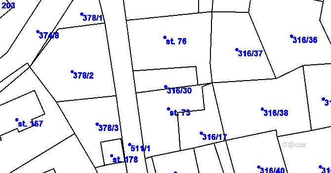 Parcela st. 316/30 v KÚ Trpišov, Katastrální mapa