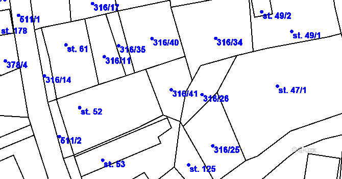 Parcela st. 316/41 v KÚ Trpišov, Katastrální mapa