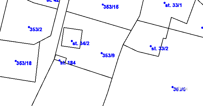 Parcela st. 353/9 v KÚ Trpišov, Katastrální mapa