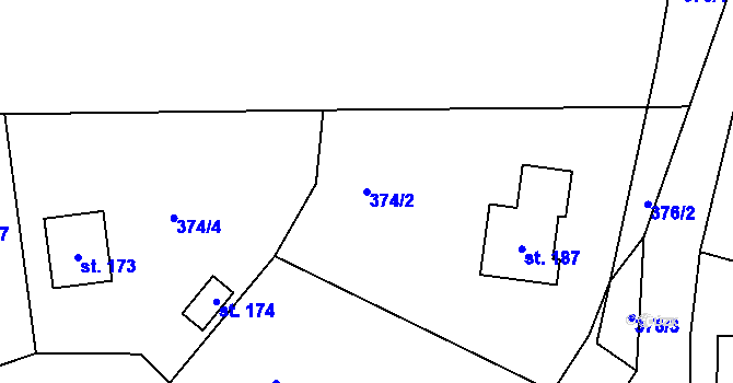 Parcela st. 374/2 v KÚ Trpišov, Katastrální mapa