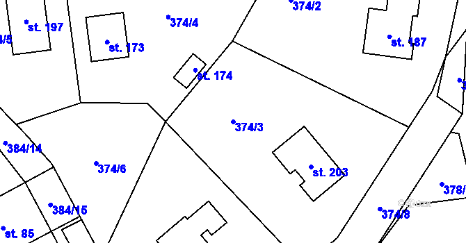 Parcela st. 374/3 v KÚ Trpišov, Katastrální mapa