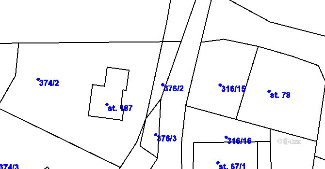 Parcela st. 376/2 v KÚ Trpišov, Katastrální mapa