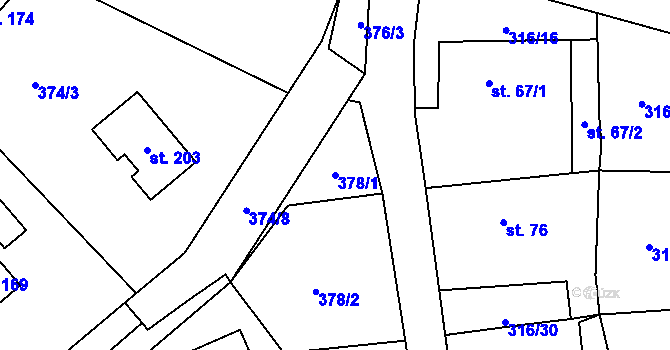 Parcela st. 378/1 v KÚ Trpišov, Katastrální mapa