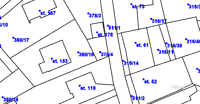 Parcela st. 378/4 v KÚ Trpišov, Katastrální mapa