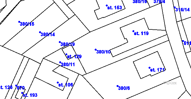 Parcela st. 380/10 v KÚ Trpišov, Katastrální mapa