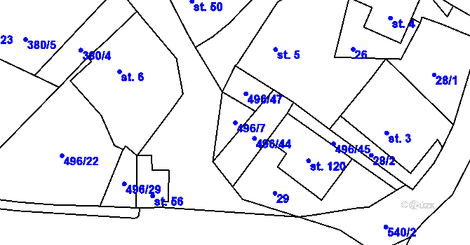 Parcela st. 496/7 v KÚ Trpišov, Katastrální mapa