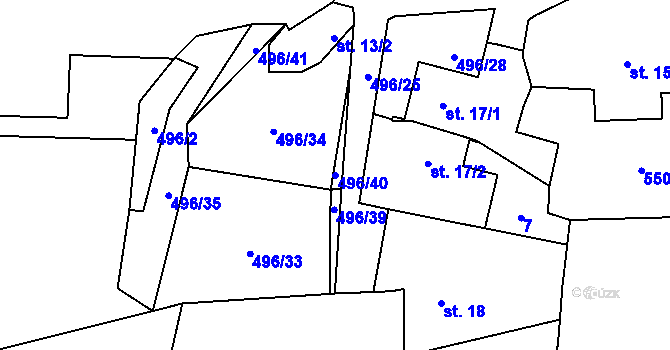 Parcela st. 496/40 v KÚ Trpišov, Katastrální mapa