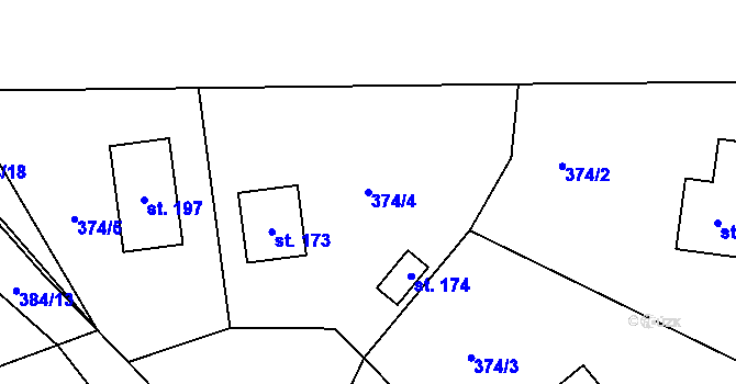 Parcela st. 374/4 v KÚ Trpišov, Katastrální mapa