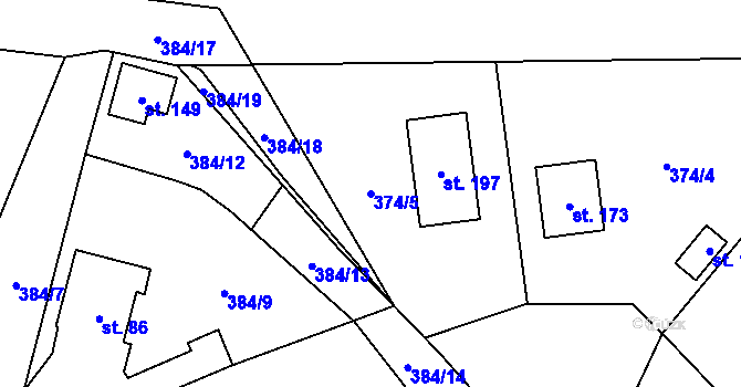 Parcela st. 374/5 v KÚ Trpišov, Katastrální mapa