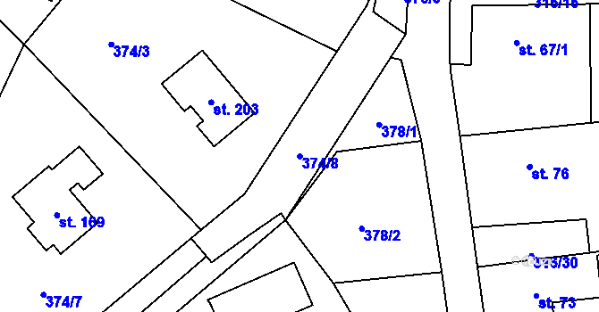 Parcela st. 374/8 v KÚ Trpišov, Katastrální mapa