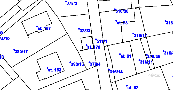 Parcela st. 178 v KÚ Trpišov, Katastrální mapa