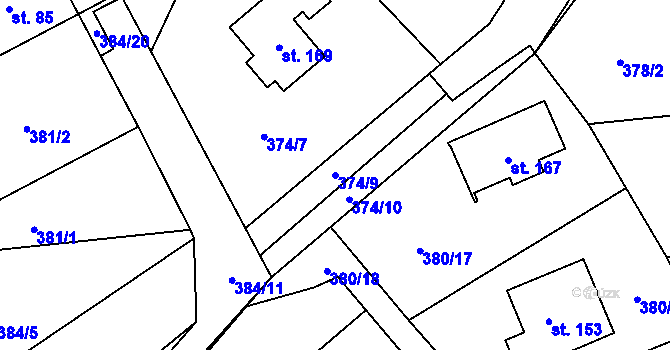 Parcela st. 374/9 v KÚ Trpišov, Katastrální mapa