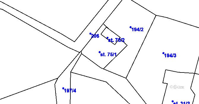 Parcela st. 75/1 v KÚ Trpišov, Katastrální mapa