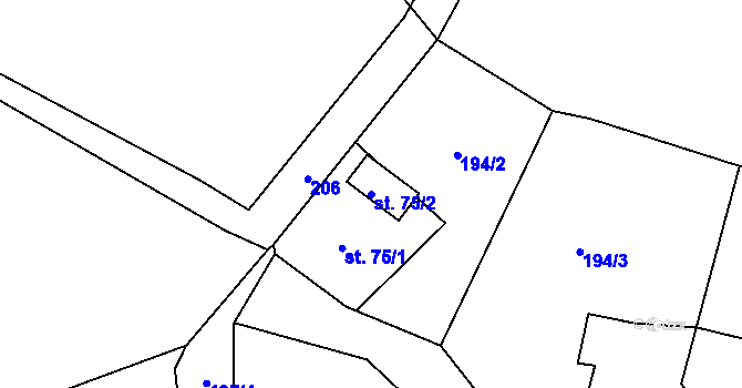 Parcela st. 75/2 v KÚ Trpišov, Katastrální mapa