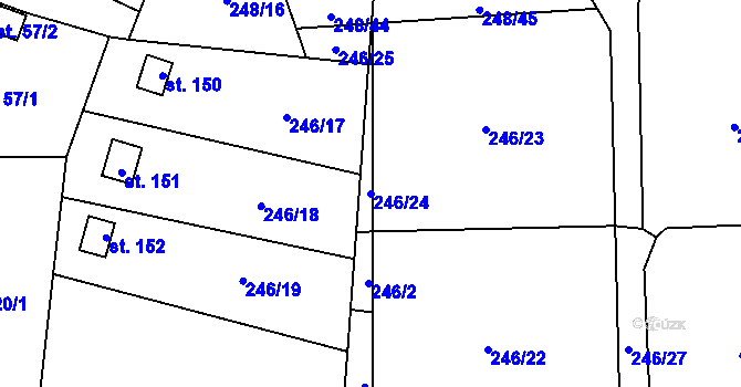 Parcela st. 246/24 v KÚ Trpišov, Katastrální mapa