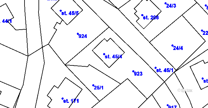 Parcela st. 45/4 v KÚ Svijanský Újezd, Katastrální mapa
