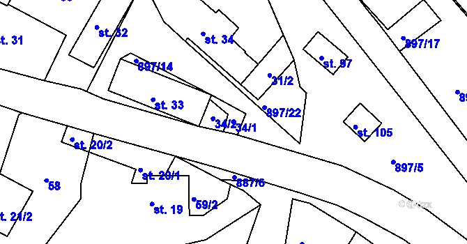 Parcela st. 34/1 v KÚ Svijanský Újezd, Katastrální mapa
