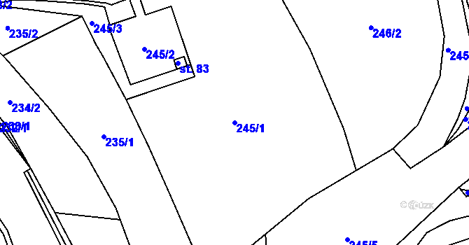 Parcela st. 245/1 v KÚ Svijany, Katastrální mapa