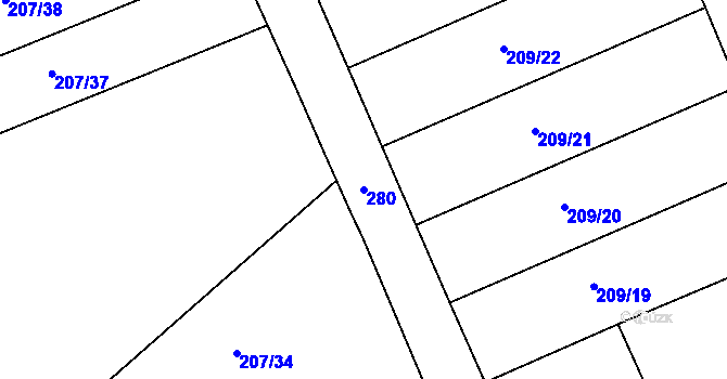 Parcela st. 280 v KÚ Svijany, Katastrální mapa