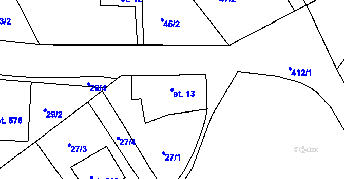Parcela st. 13 v KÚ Svinary, Katastrální mapa