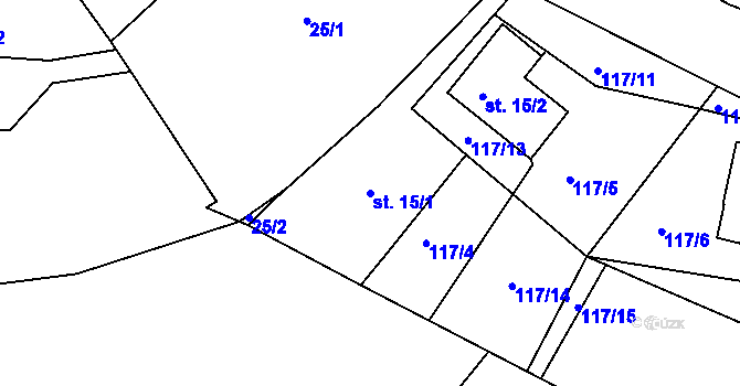 Parcela st. 15/1 v KÚ Svinary, Katastrální mapa