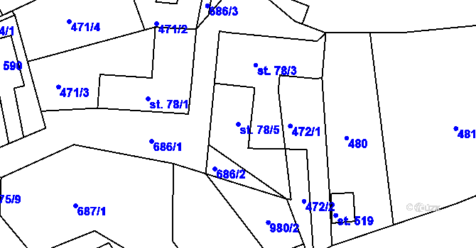 Parcela st. 78/5 v KÚ Svinary, Katastrální mapa