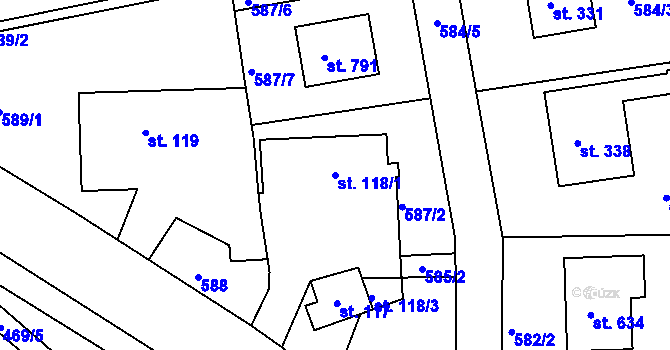 Parcela st. 118/1 v KÚ Svinary, Katastrální mapa