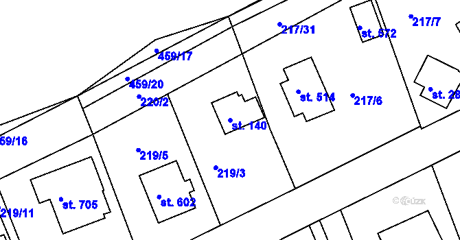 Parcela st. 140 v KÚ Svinary, Katastrální mapa