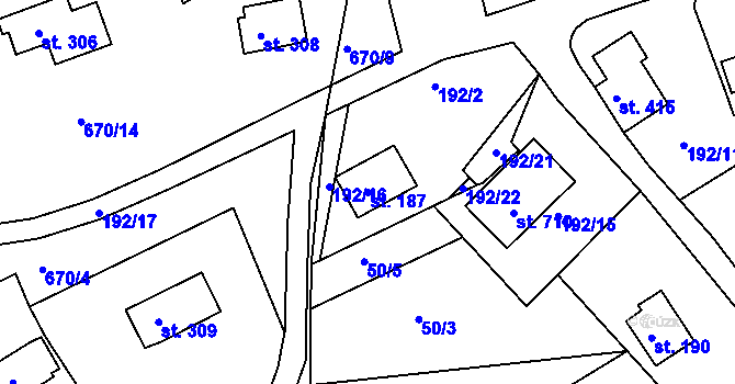 Parcela st. 187 v KÚ Svinary, Katastrální mapa