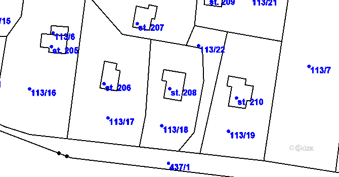 Parcela st. 208 v KÚ Svinary, Katastrální mapa