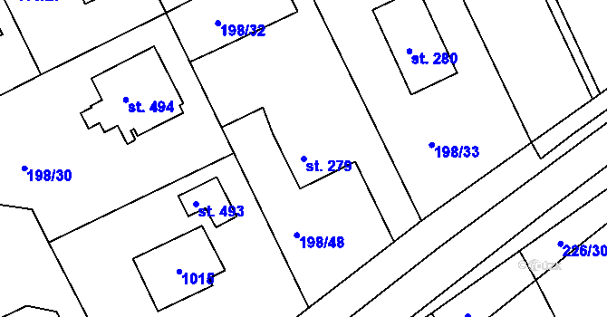 Parcela st. 279 v KÚ Svinary, Katastrální mapa