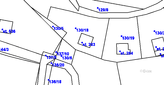 Parcela st. 283 v KÚ Svinary, Katastrální mapa