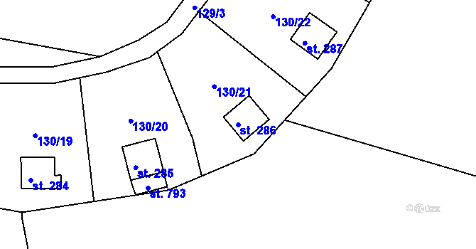 Parcela st. 286 v KÚ Svinary, Katastrální mapa