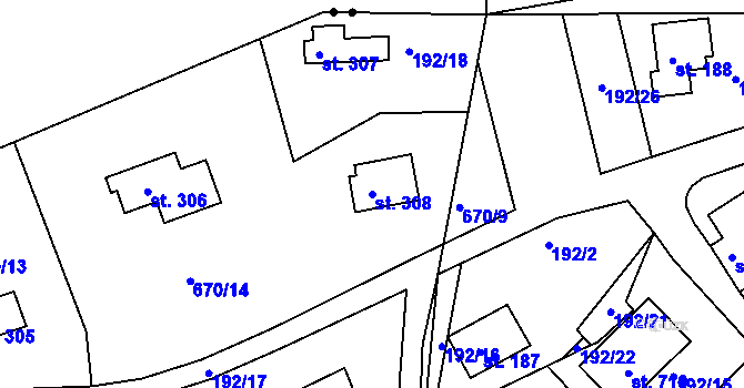 Parcela st. 308 v KÚ Svinary, Katastrální mapa