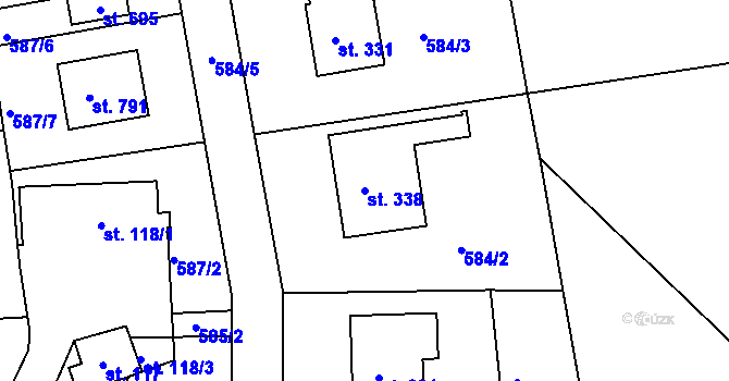 Parcela st. 338 v KÚ Svinary, Katastrální mapa