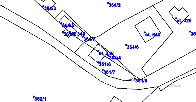 Parcela st. 348 v KÚ Svinary, Katastrální mapa