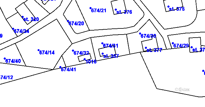 Parcela st. 357 v KÚ Svinary, Katastrální mapa