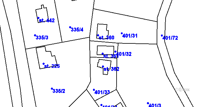 Parcela st. 361 v KÚ Svinary, Katastrální mapa