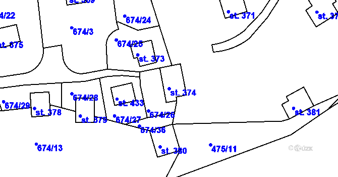 Parcela st. 374 v KÚ Svinary, Katastrální mapa