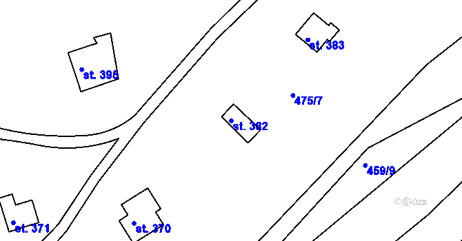 Parcela st. 382 v KÚ Svinary, Katastrální mapa