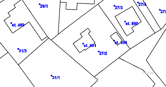 Parcela st. 401 v KÚ Svinary, Katastrální mapa