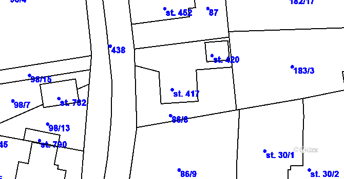 Parcela st. 417 v KÚ Svinary, Katastrální mapa