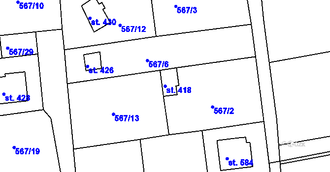 Parcela st. 418 v KÚ Svinary, Katastrální mapa