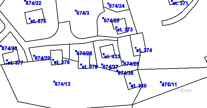 Parcela st. 433 v KÚ Svinary, Katastrální mapa