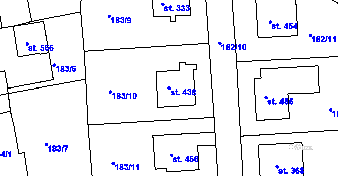 Parcela st. 438 v KÚ Svinary, Katastrální mapa
