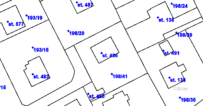 Parcela st. 486 v KÚ Svinary, Katastrální mapa
